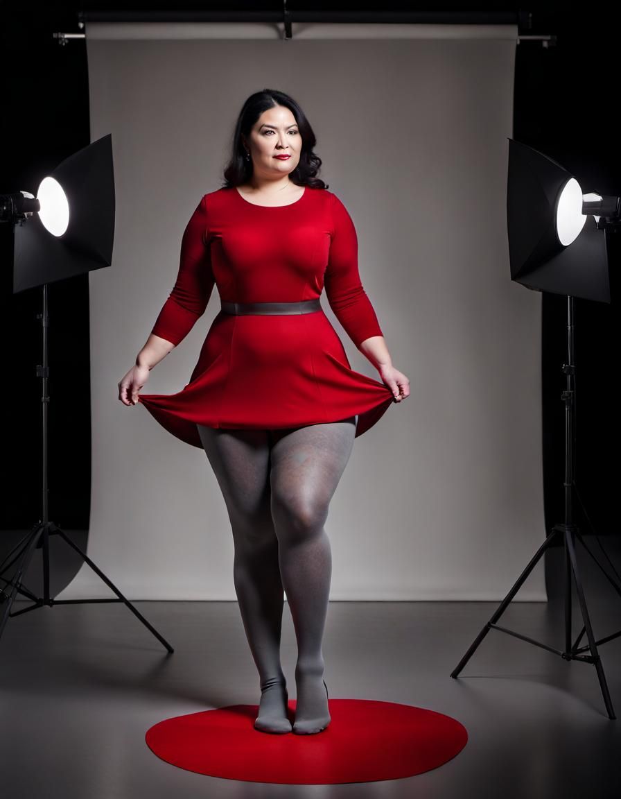 Fashion Photo of Woman in Red Dress and Tights