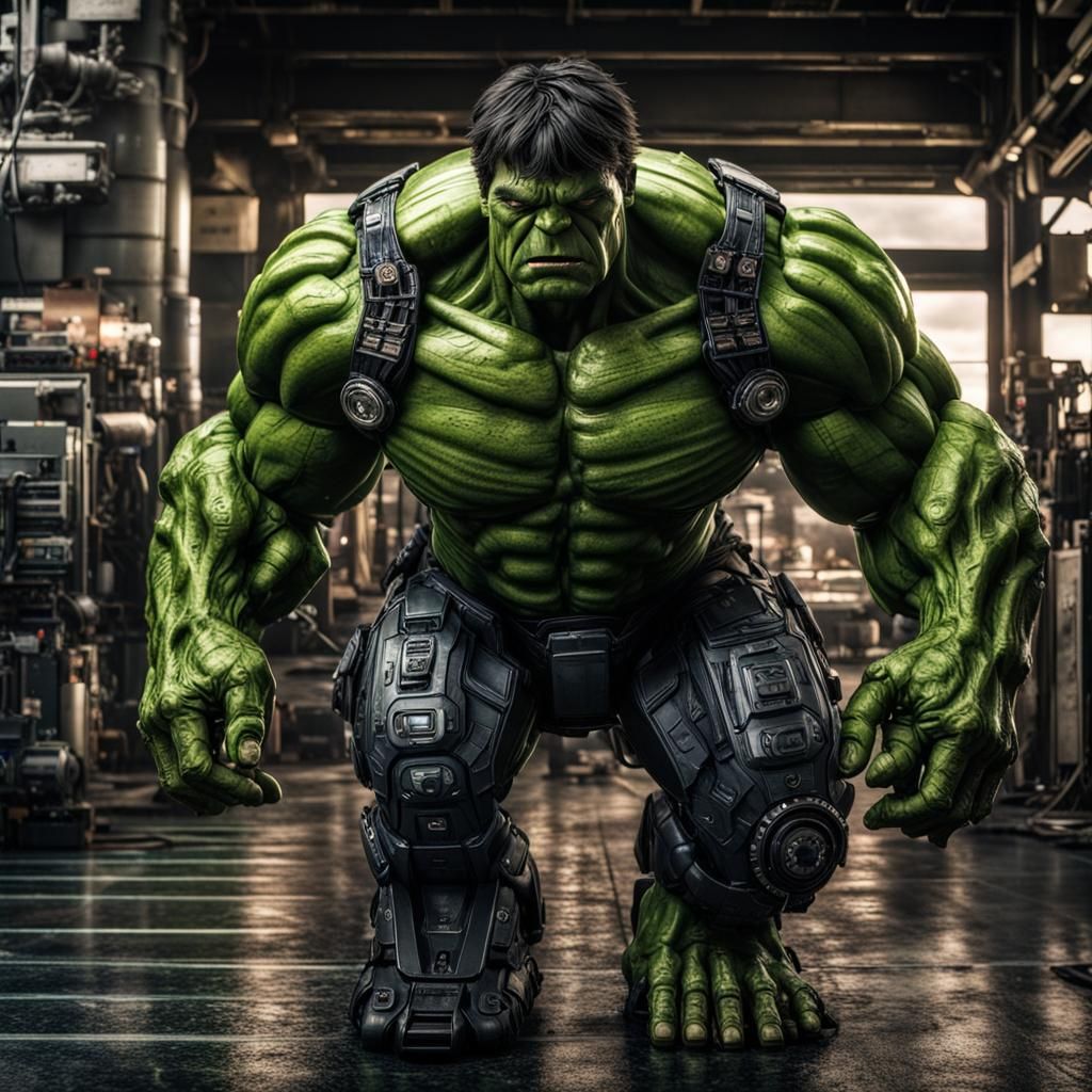 Hyperrealistic Hulk Robocop with Electric Details
