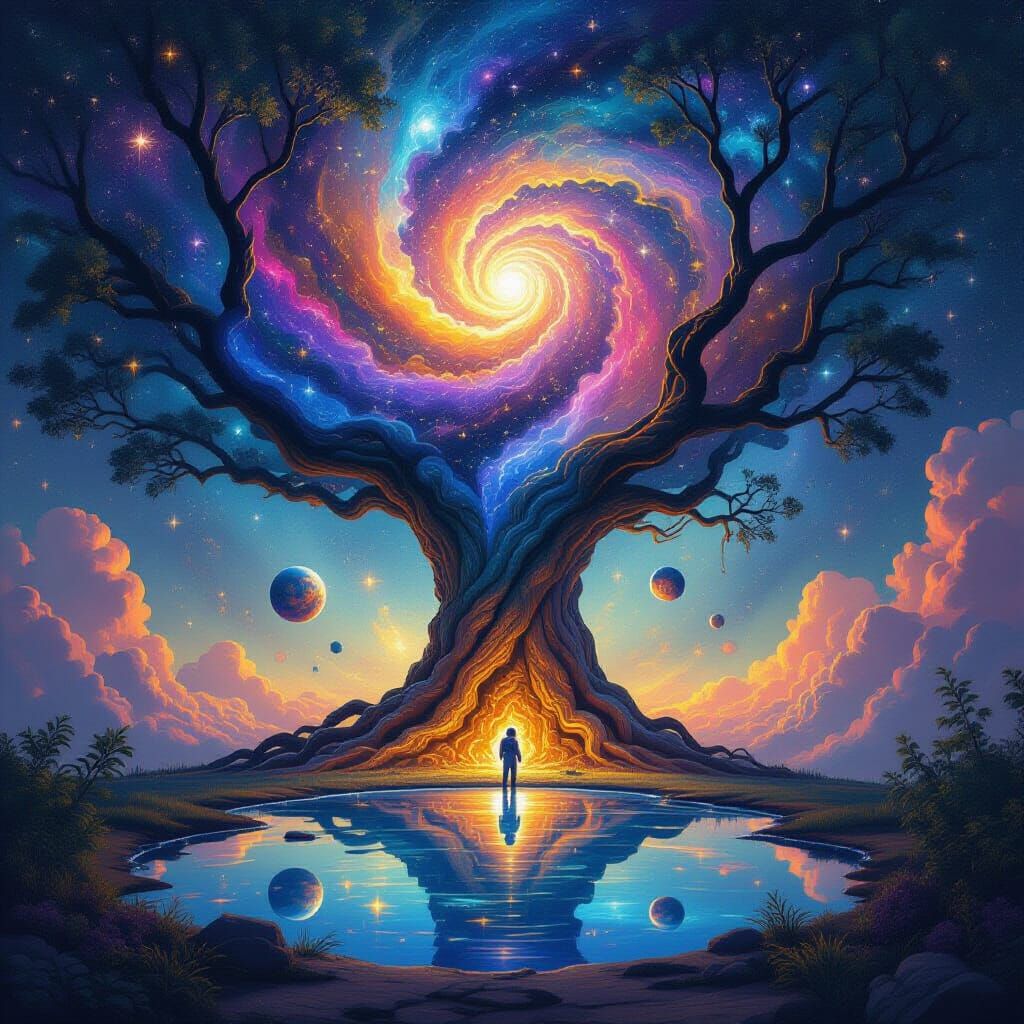 Cosmic Galaxy Tree in Surreal Astral Style
