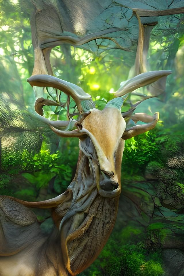 Ethereal Forest Spirit with Antlers in Oil Painting Style
