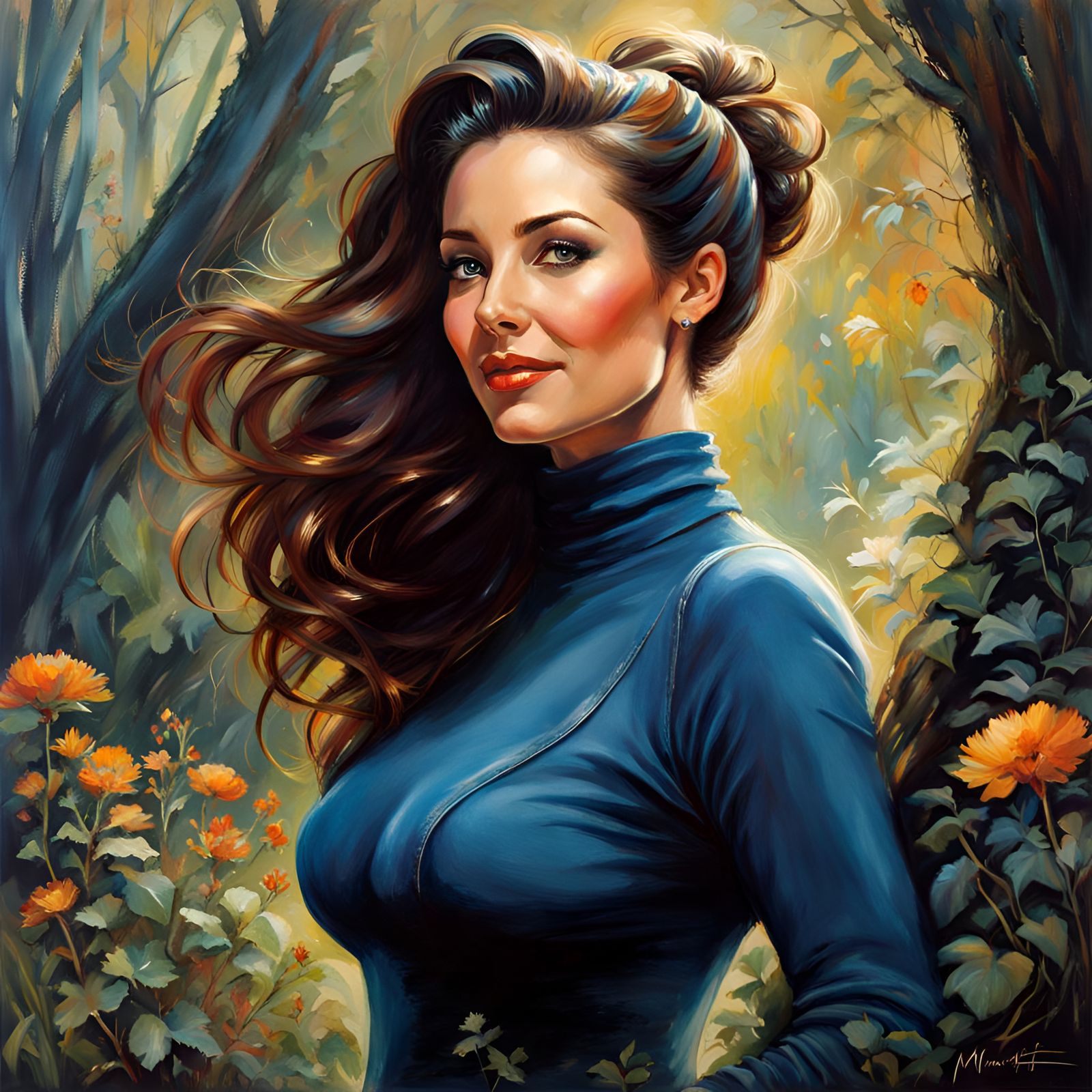 Elegant Woman in Mystic Garden, Hyperdetailed Art