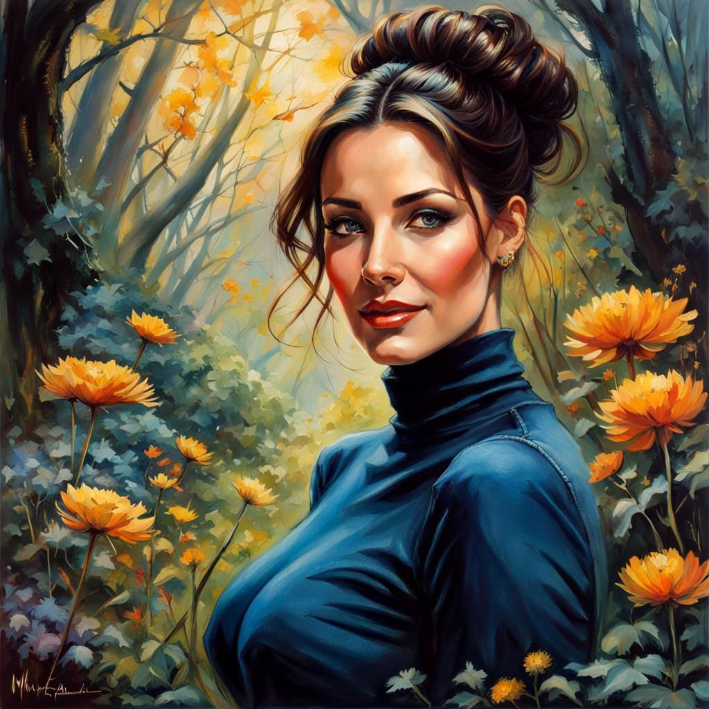 Curvy Brunette in Mystic Garden, Detailed Portrait