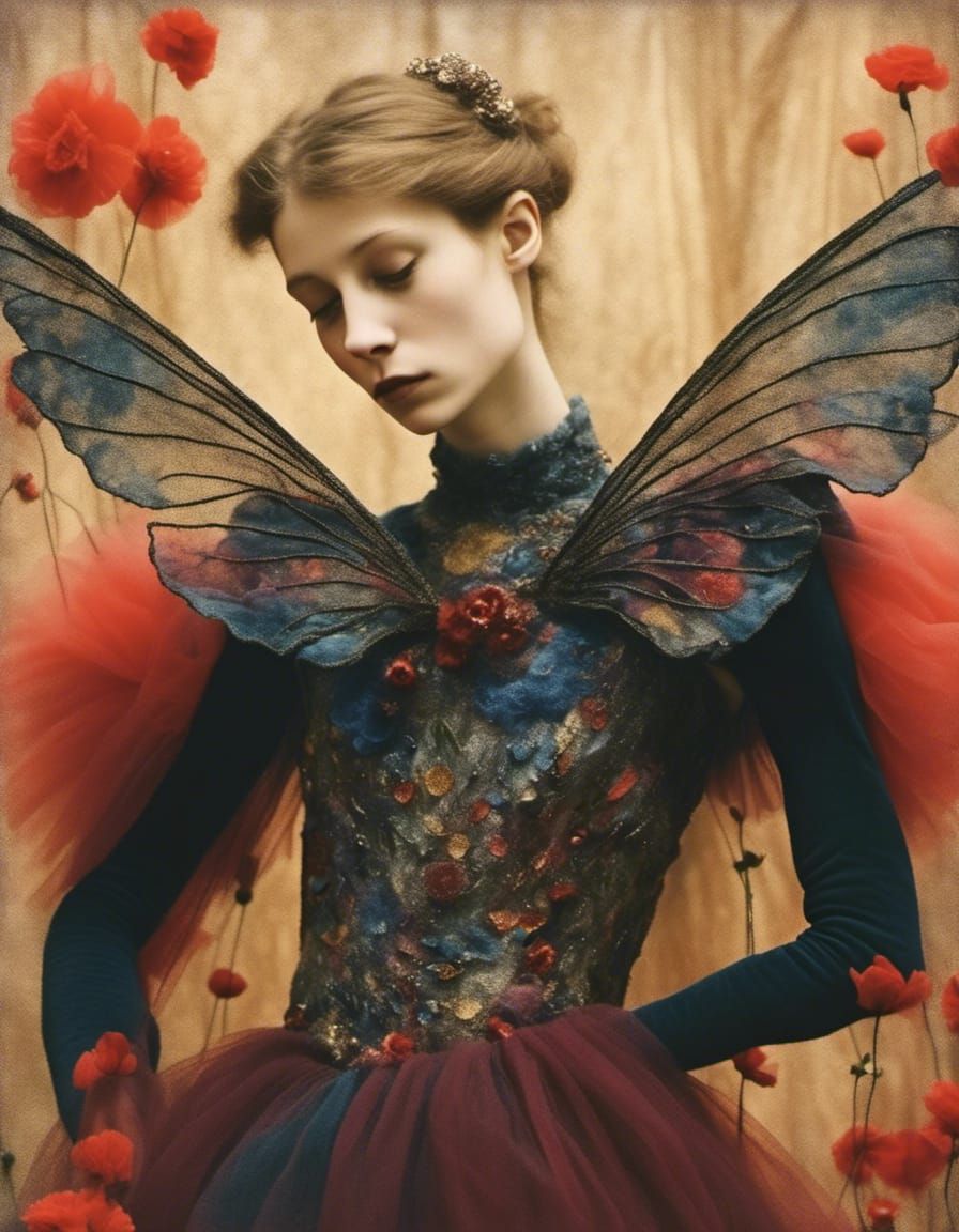 Tabby Cat in Tulle Dress, Pre-Raphaelite Risograph