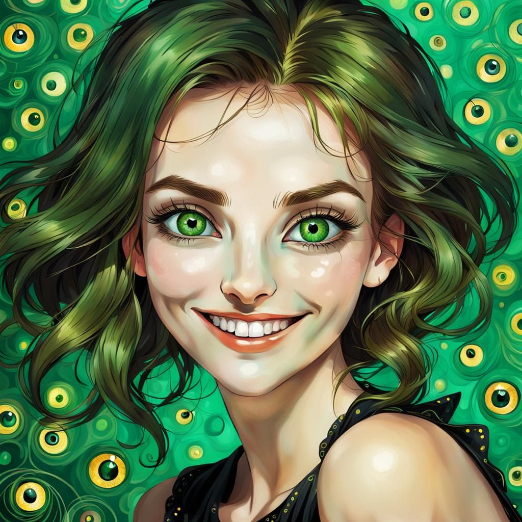 Girl with a Wink, Klimt-Inspired Background