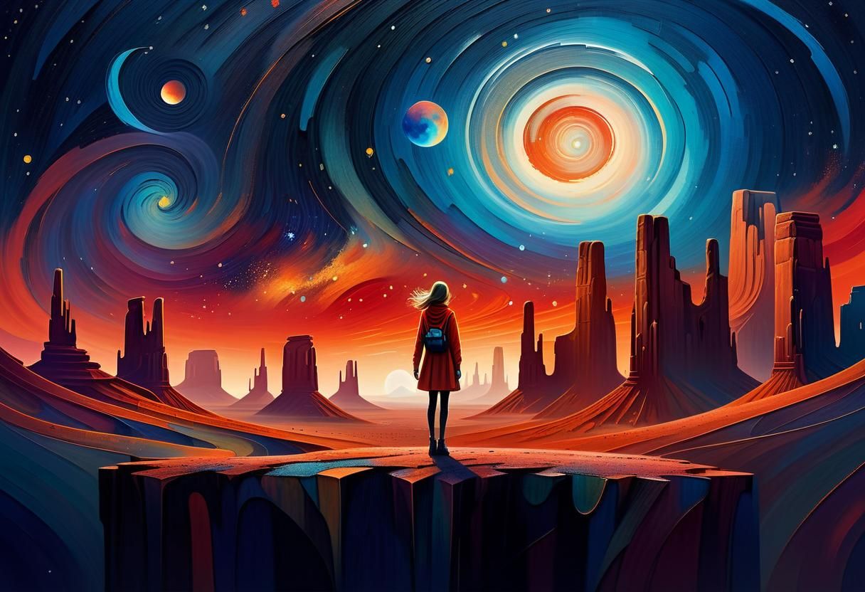 Dreamscape: Woman at Edge of Cosmic City