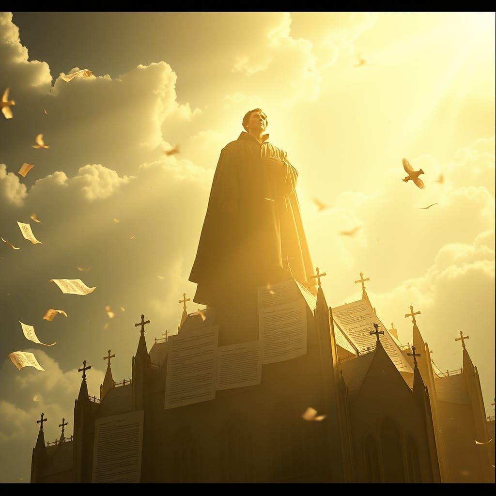 Heavenly Martin Luther Over Lutheran Church of Theses