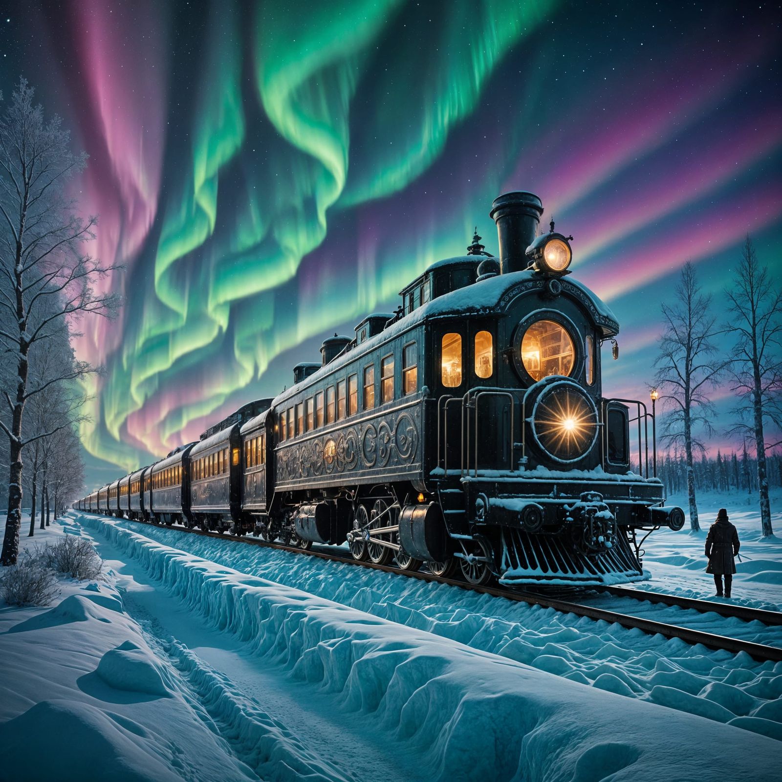 Ice Sculpture Train on Aurora Tundra
