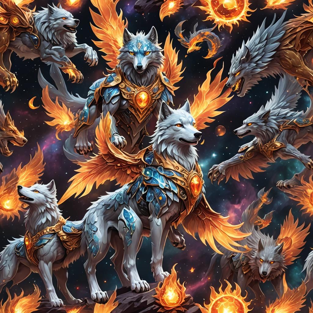 Crystal Knight Wolf and Hydra in Cosmic Flame