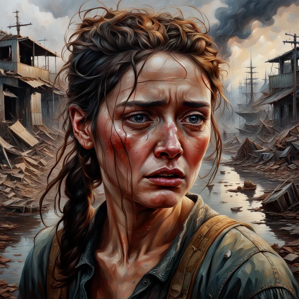 Girl in Tears: Photorealistic Oil Painting of Inner Chaos