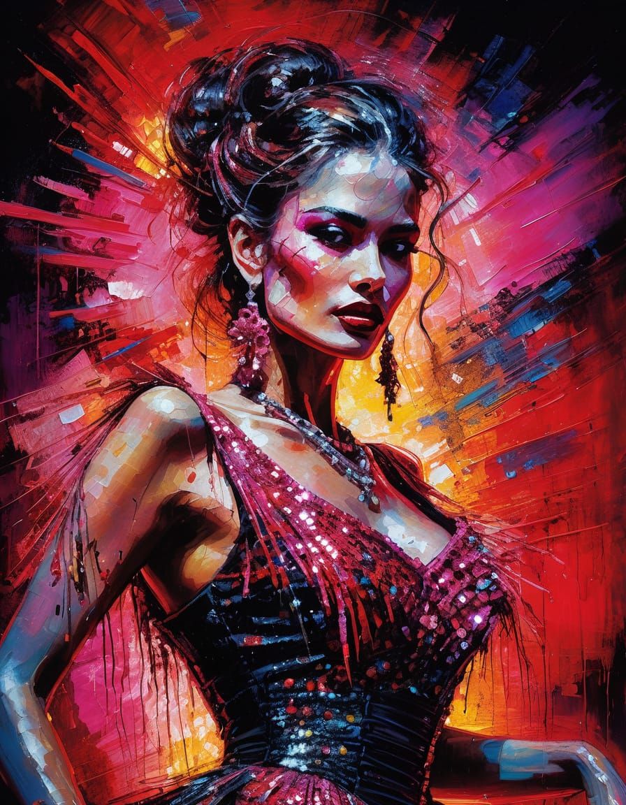 Saloon Girl Dancing in Abstract Expressionism Style