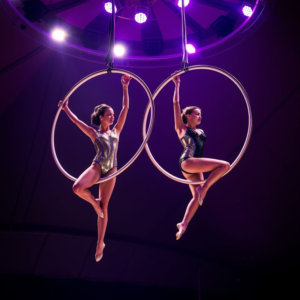 Glowing Circus Acrobats in Neon Noir Futurism