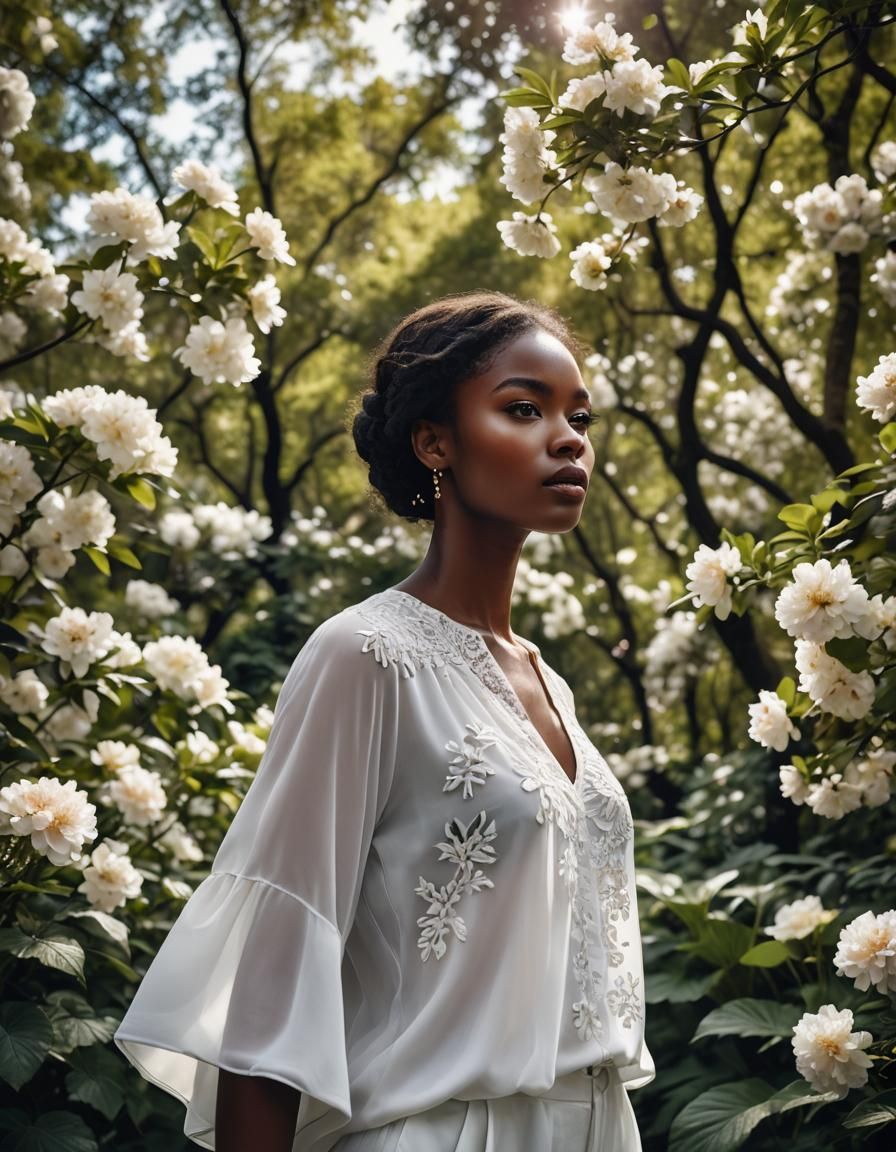 Monochrome Portrait of Model in Flowing Blouse