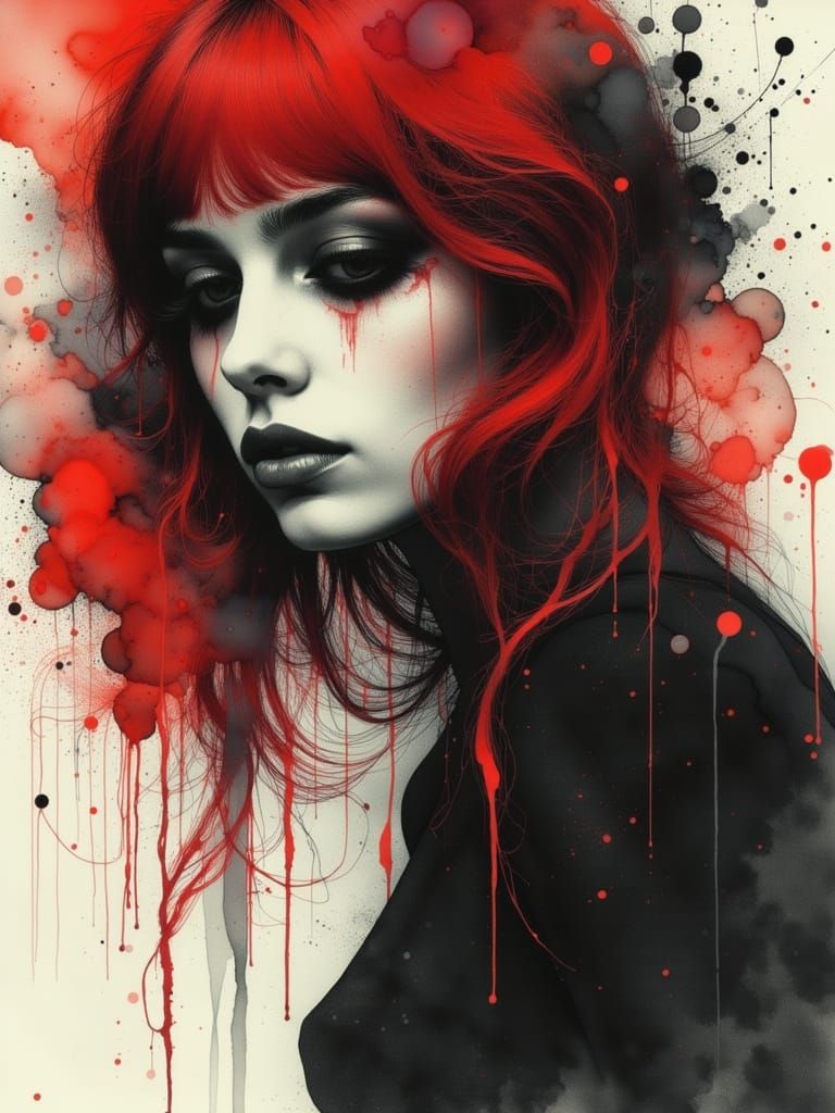 Neon Grunge Portrait of a Gothic Woman with Red Hair