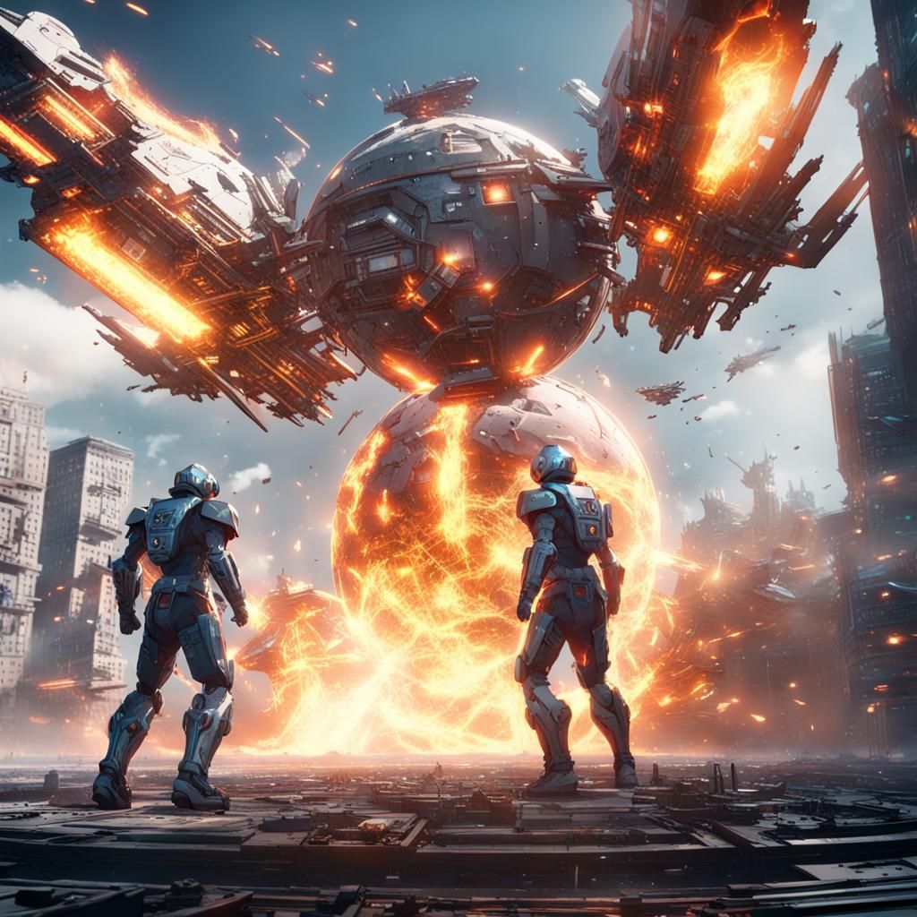 Epic Battle Above Burning and Frozen Worlds