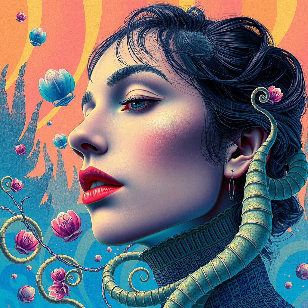 Surreal Woman in Psychedelic Dreamscape