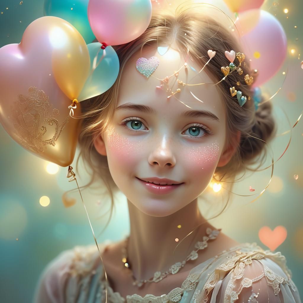 Gentle Surreal Portrait with Heart Balloon in Pastel Colors