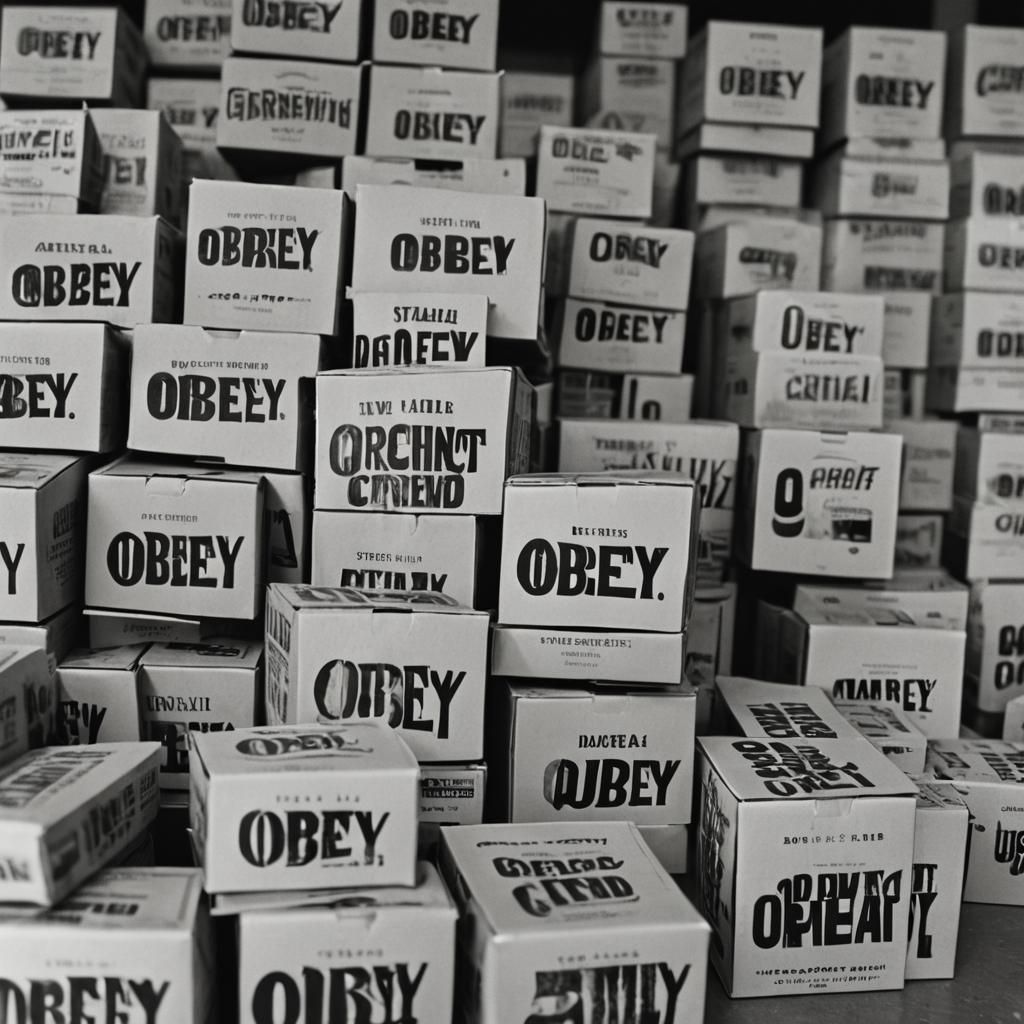 Dystopian Supermarket Aisle with Obey Cereal