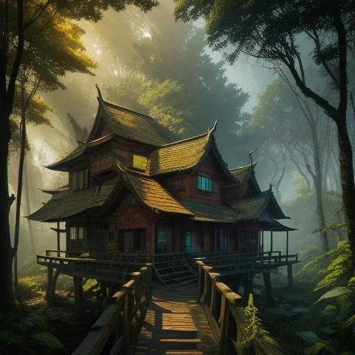 Enchanting Forest Village Concept Art