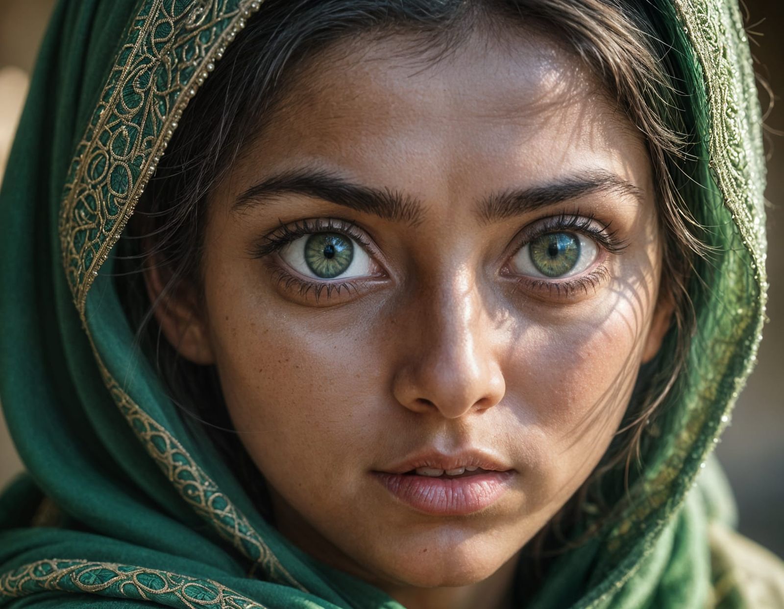 Afghan Girl with Startled Expression in Ethereal Light