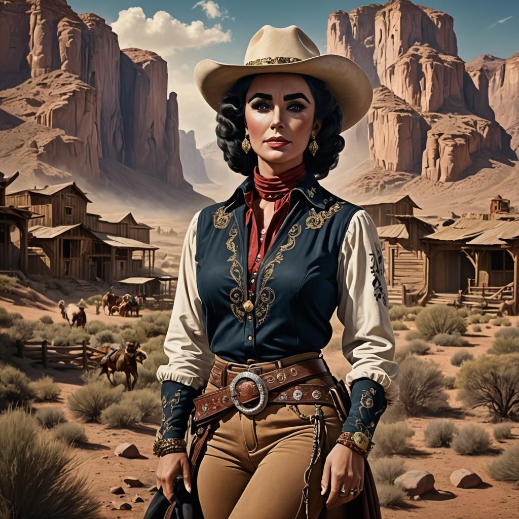 Elizabeth Taylor as Cowgirl: Detailed Fantasy Art