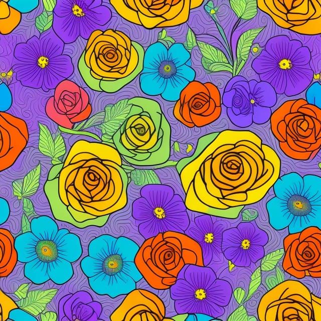 Art Nouveau Floral Pattern in Rainbow Colors