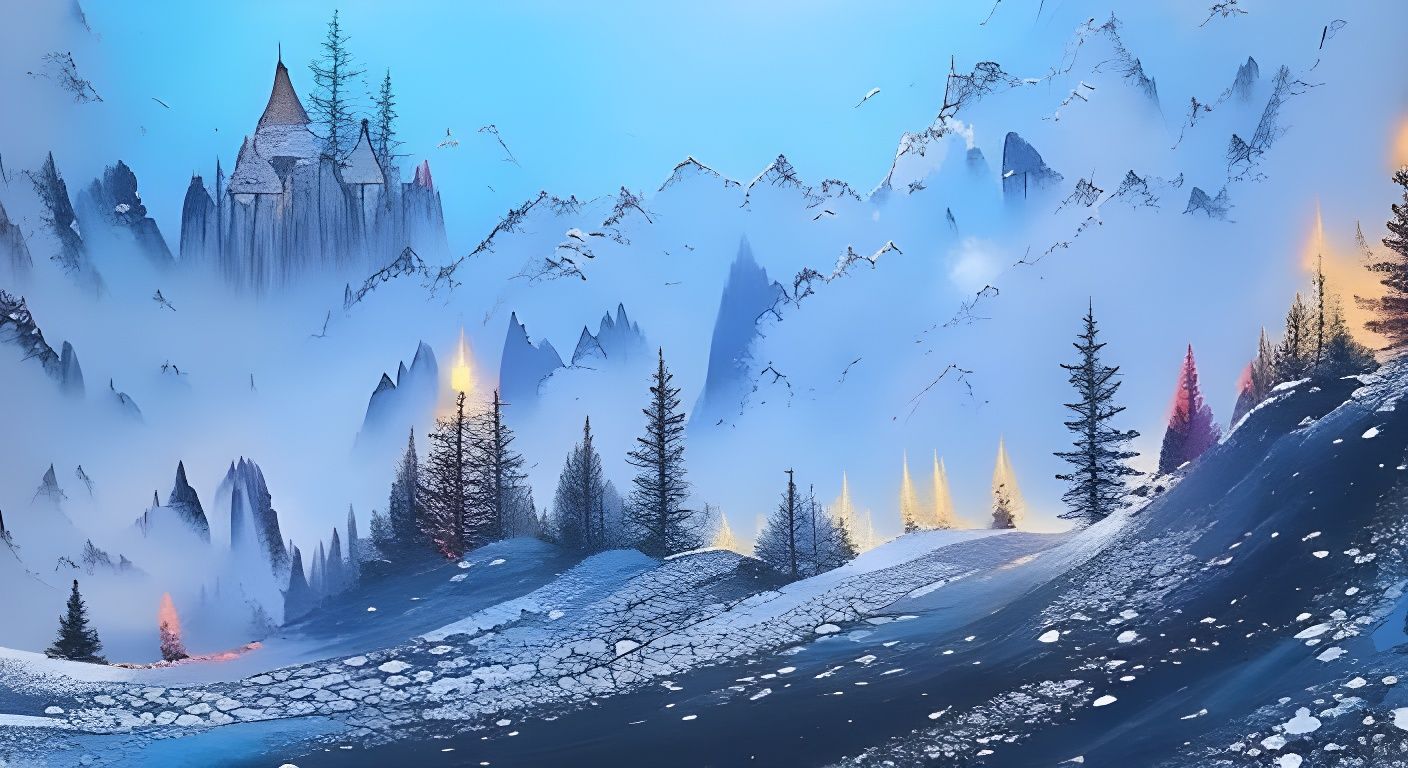 Snowy Forest Fairy Houses Under Moonlight in Graffiti Art