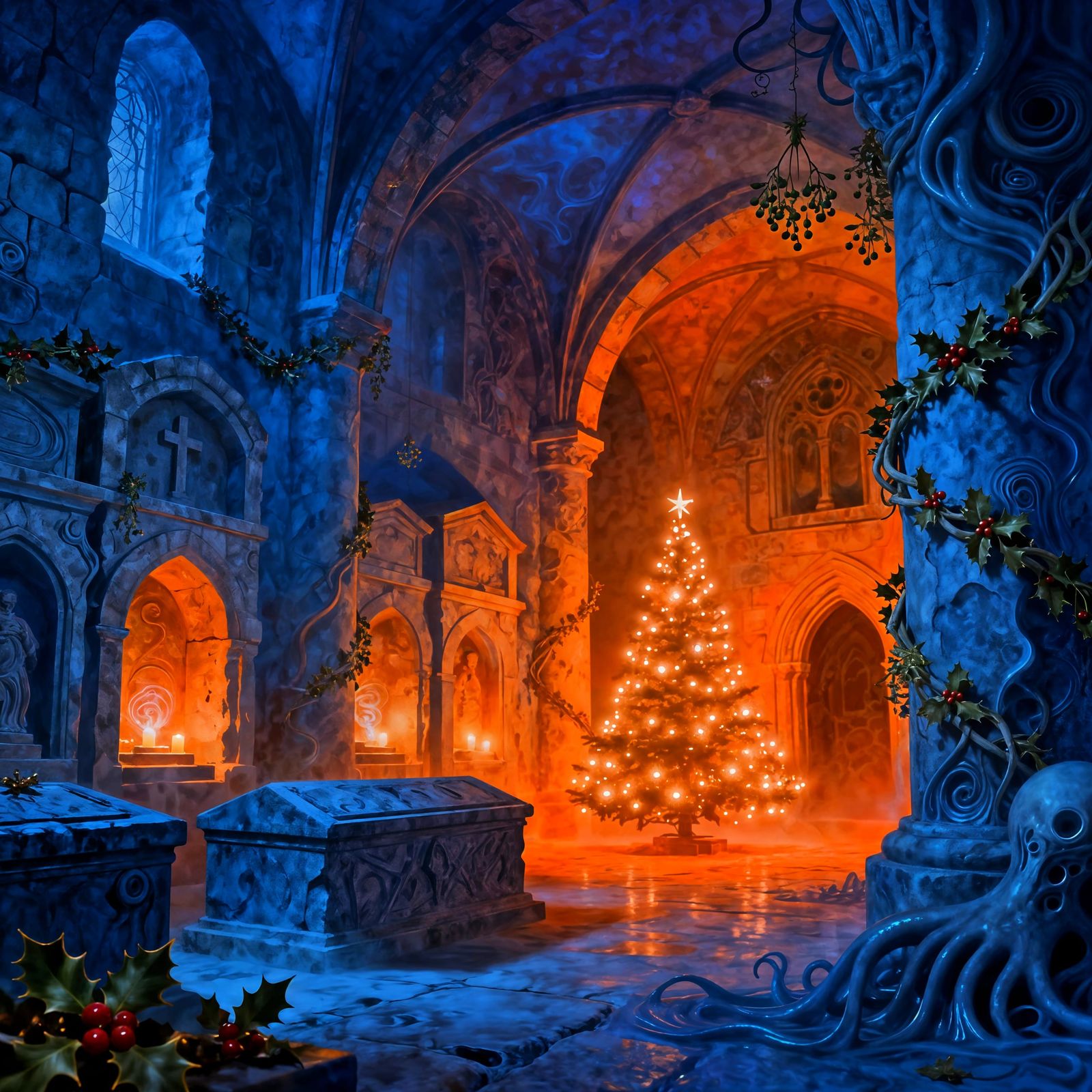 Abstract Christmas Crypt Art With Complementary Colors