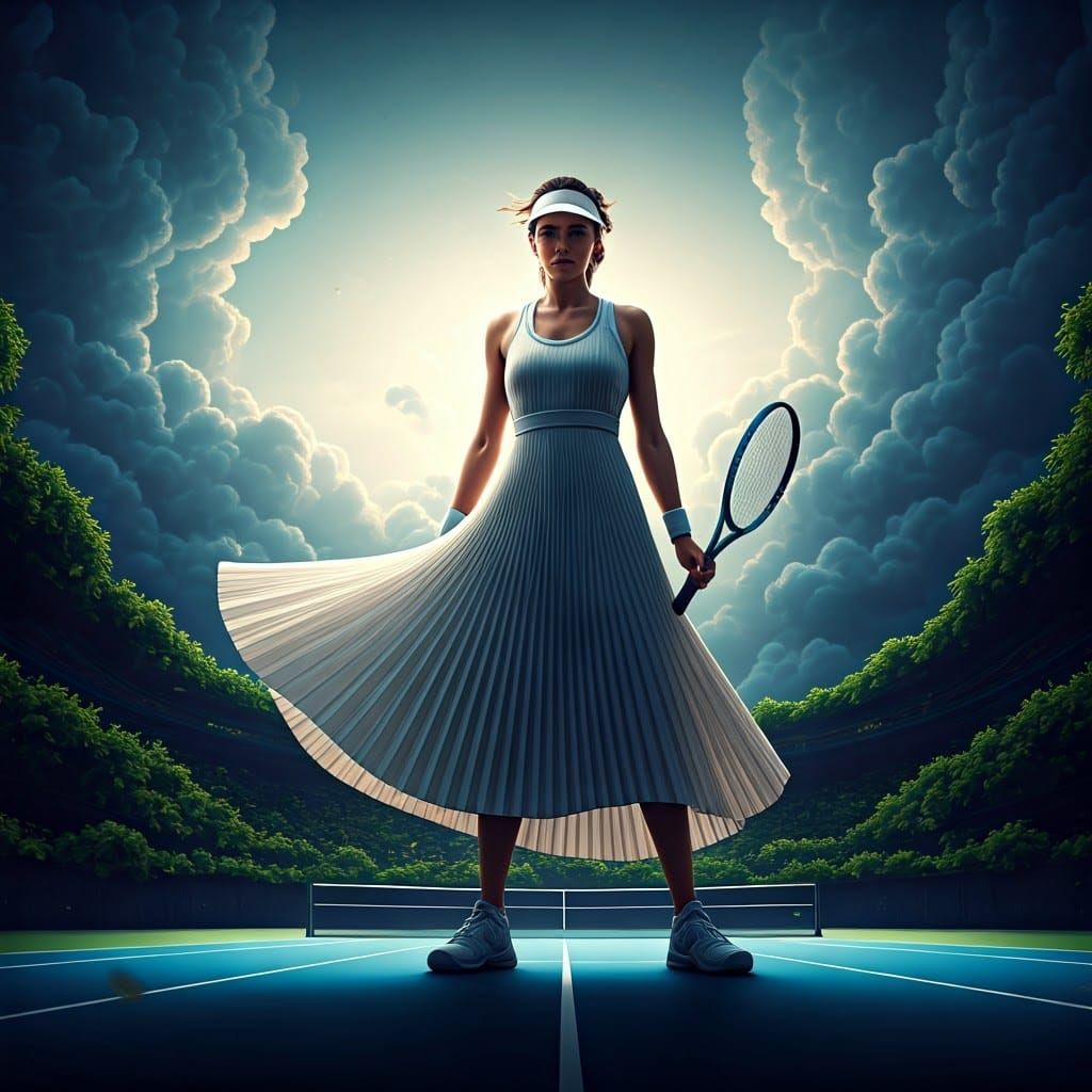 Tennis Player on Blue Court: Fantasy Concept Art