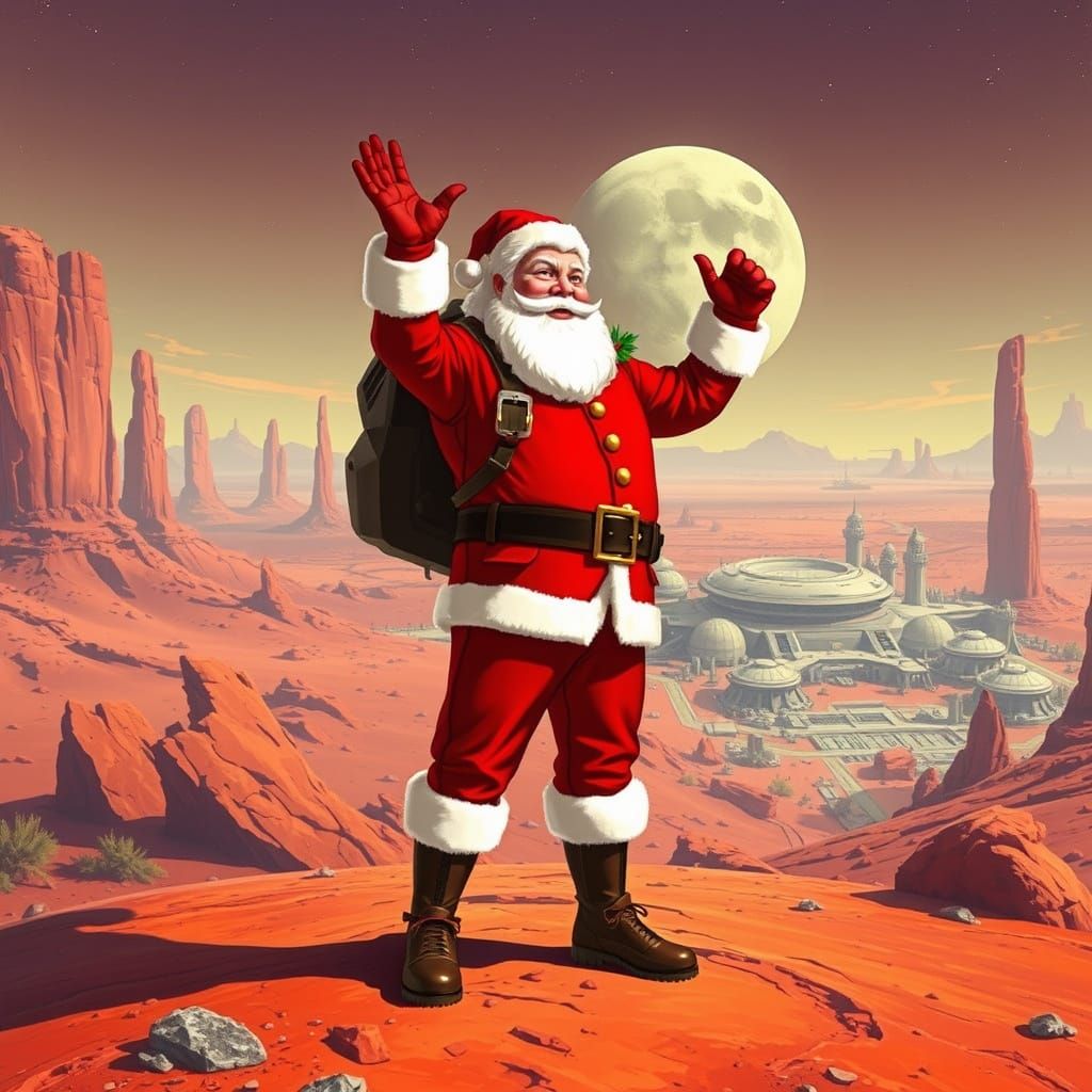 Santa Claus Conquers Mars in Retro-Futuristic Style