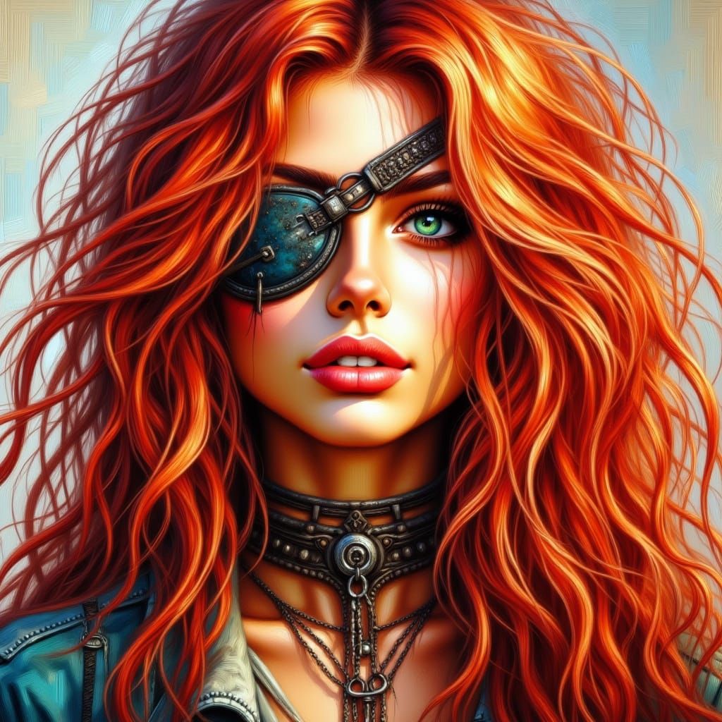 Fiery Redhead Pirate Maiden Stares Down with Piercing Green ...