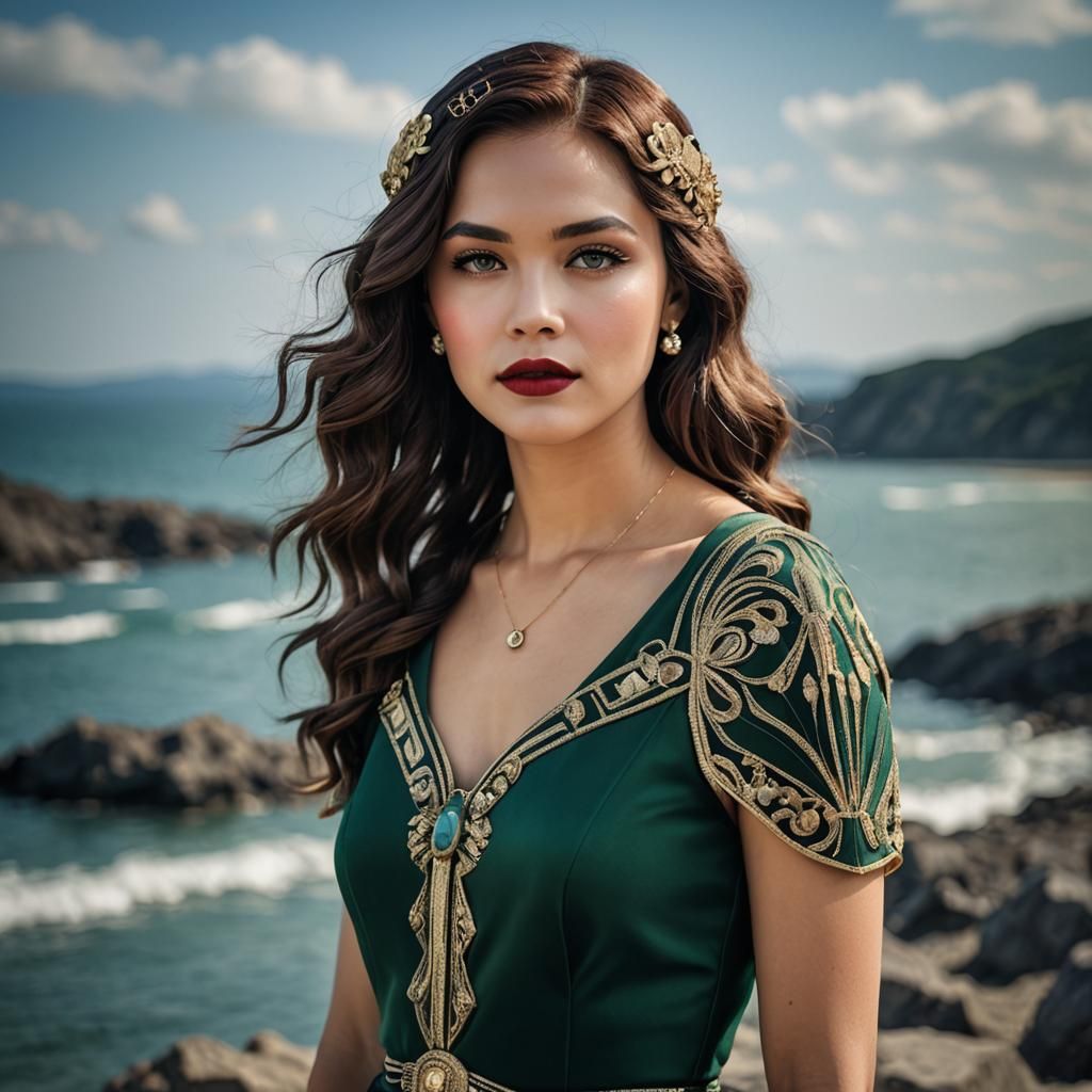 Elegant Art Deco Sea Priestess Portrait