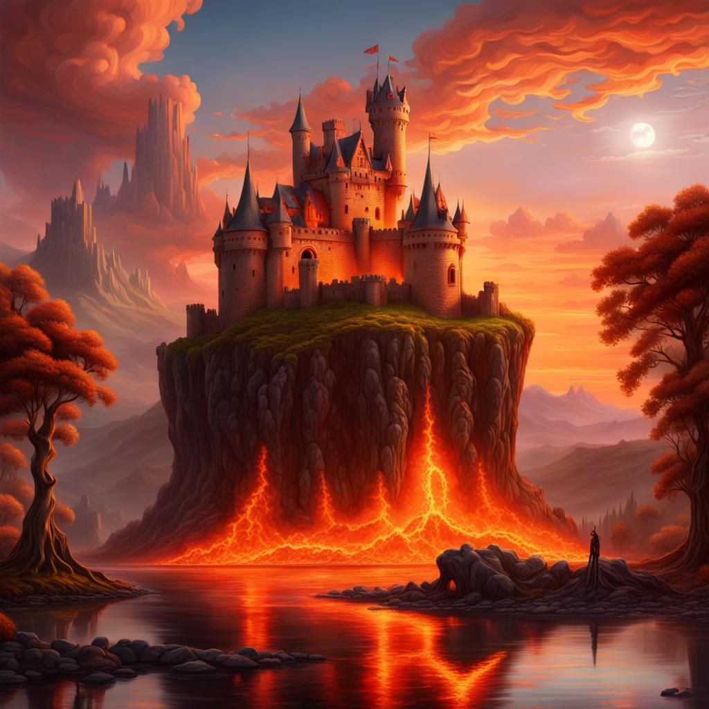 Floating Island Castle Over Lava: Cottagecore Dreamscape