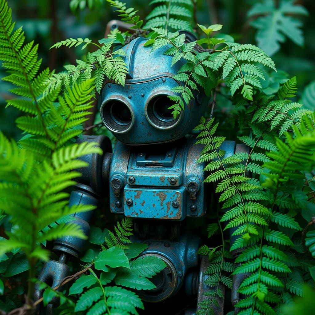 Tropical Robot Overgrown in Vines