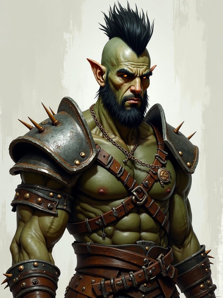 Half-Orc Warrior Portrait in Vibrant Painting Style