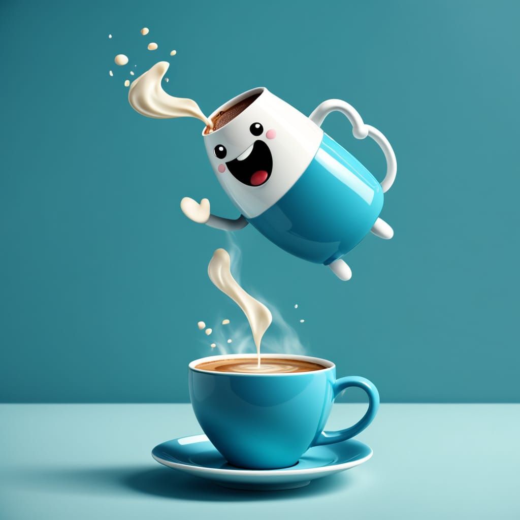 Cute Coffee Cup Dancing with Creamer