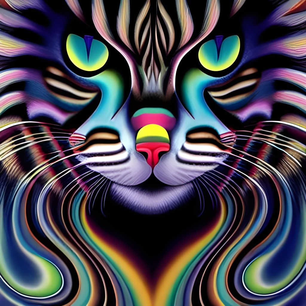 Psychedelic Spirit Cat in 1960s Style