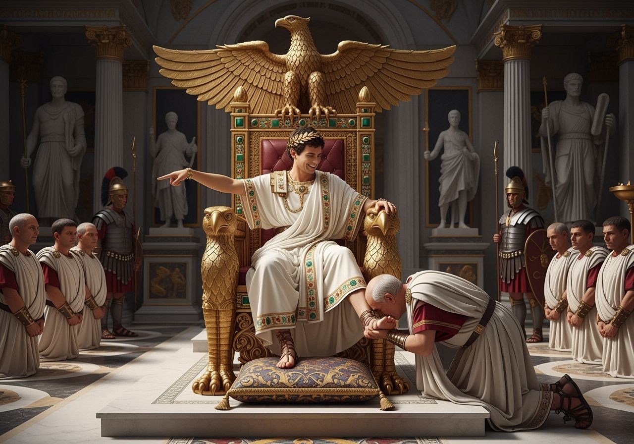 Emperor Nero on Jeweled Throne Receives Homage