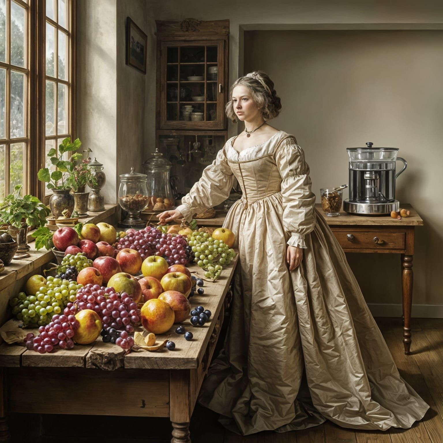Elegant Mistress in a Golden Age Kitchen