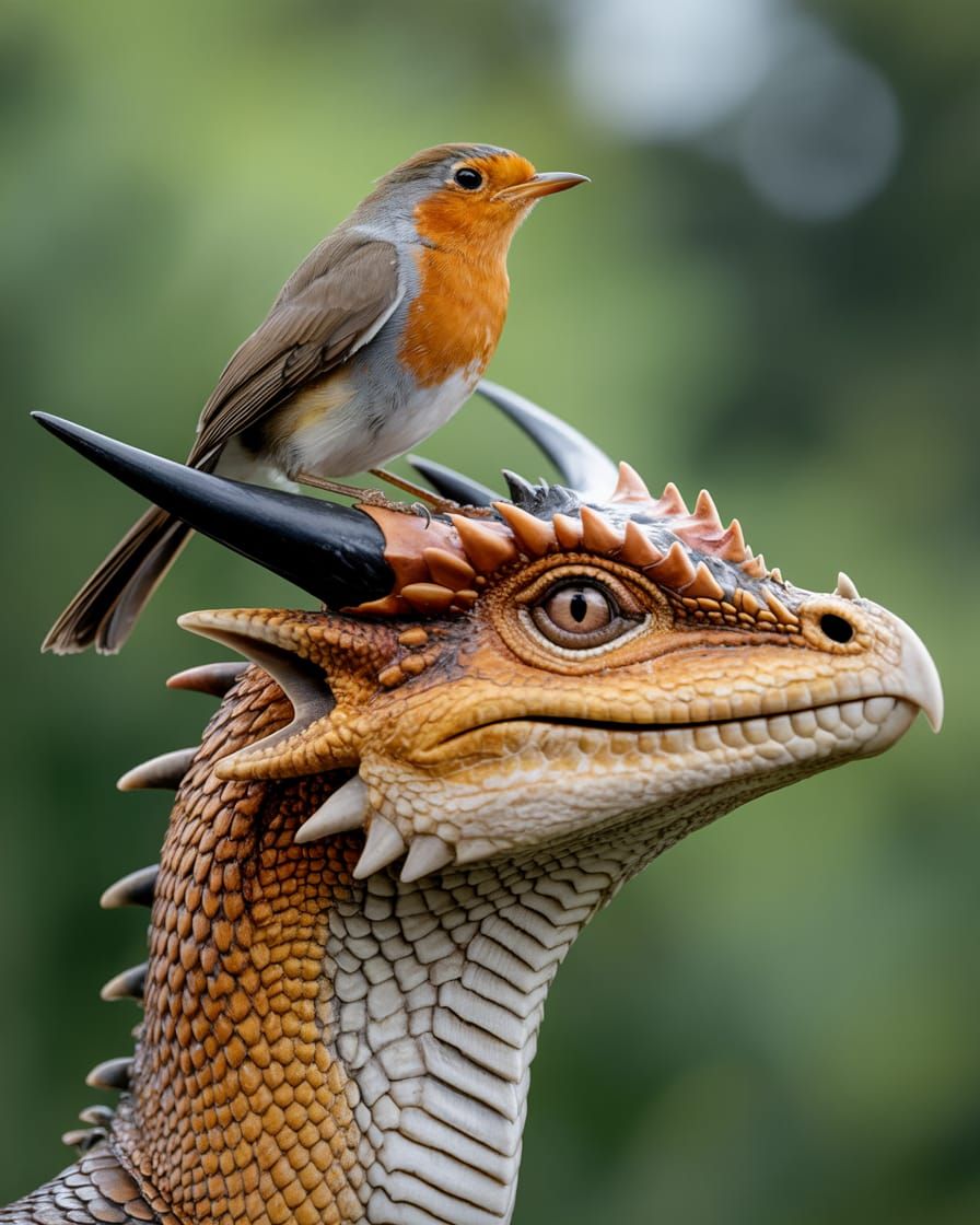 Proud Robin on Dragon Head: Fantasy Portrait