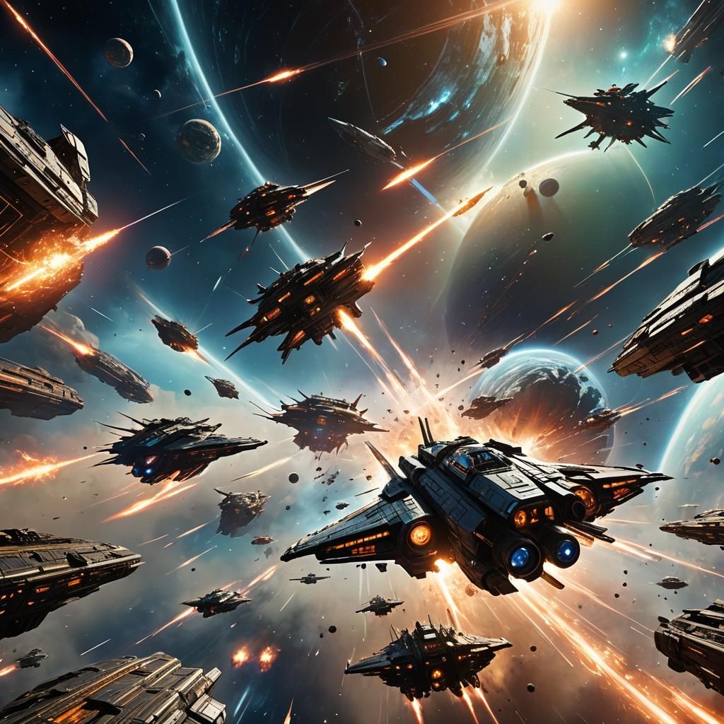 Epic Space Battle of Colossal Ships in Sci-Fi Style
