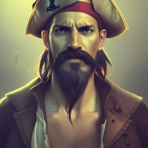 Detailed Pirate Portrait in Art Nouveau Style