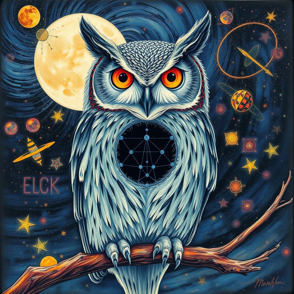 Surreal Owl Namaste in Futuristic Expressionist Style