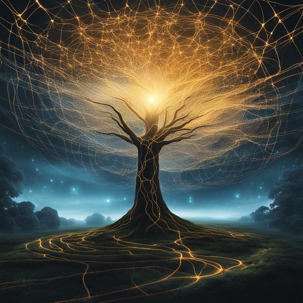 Luminous Human Connected to Glowing Network