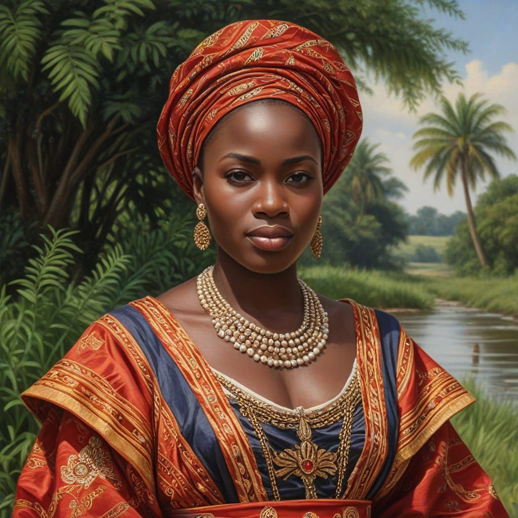 Congolese Woman in Traditional Garb, Rubens Oil Painting Sty...