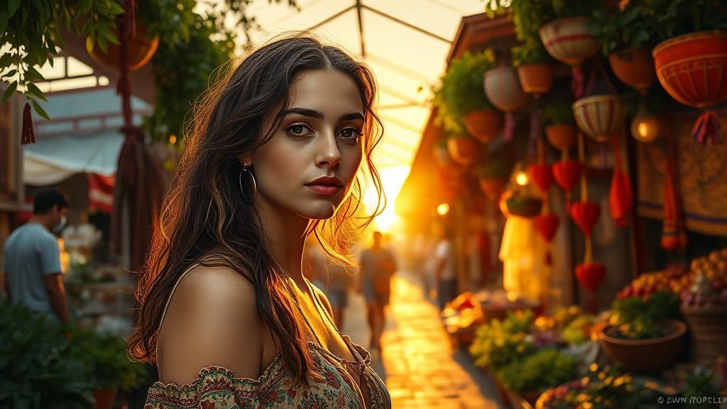 Vibrant Market Scene in Romanticist Style