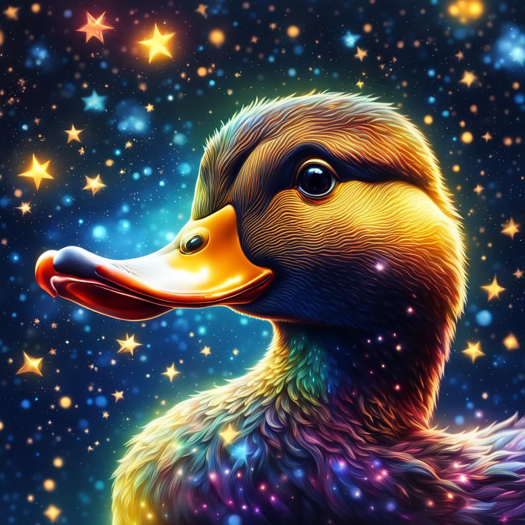 Starry Sky Ducky in Hyperrealistic Splash Art