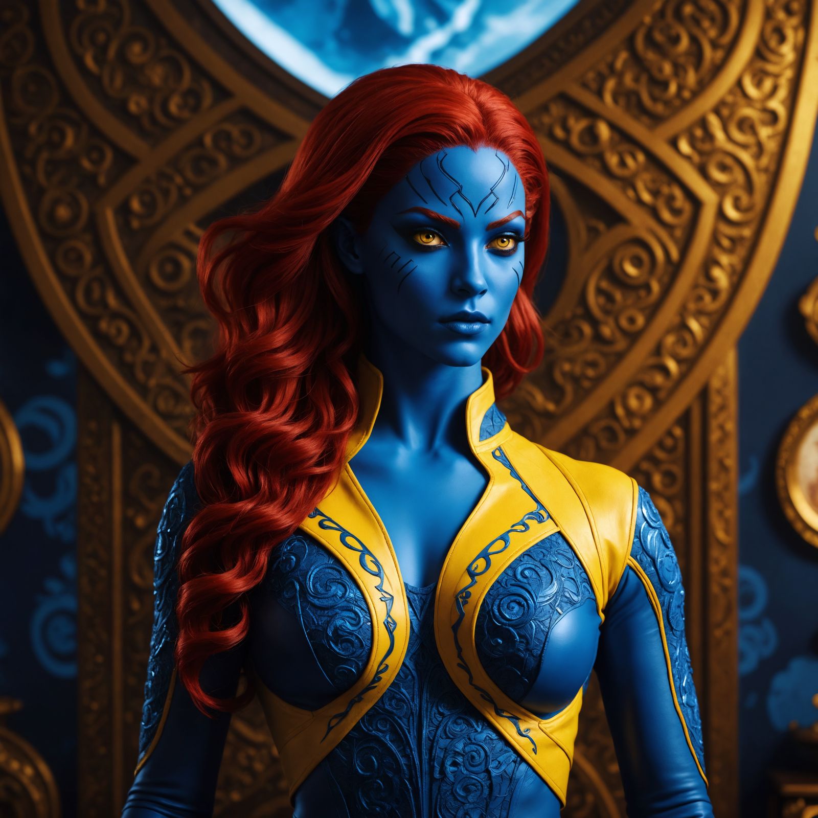 Mystique of X-Men in Cozy Living Room