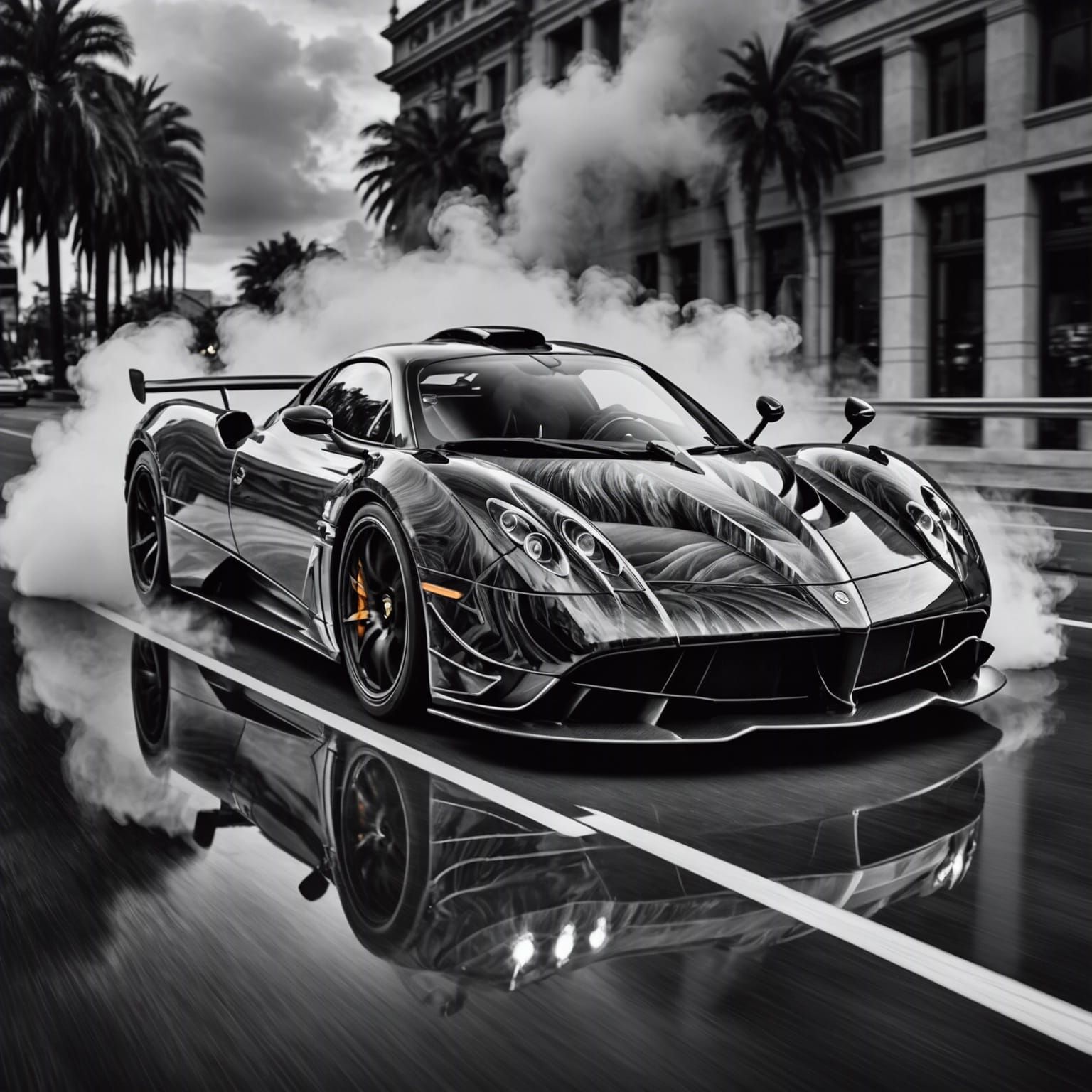 Monochrome Smoke Pagani Hypercar in Impressionism Style
