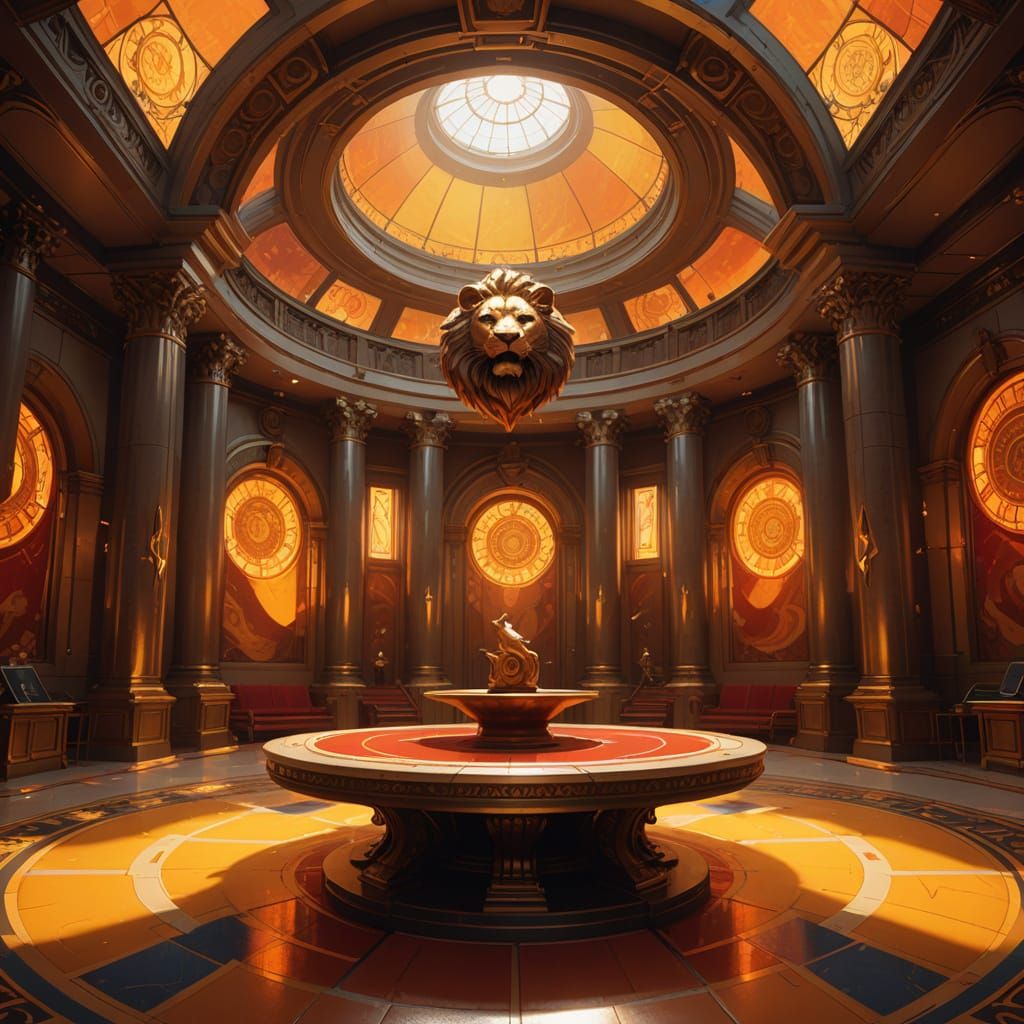 Council Chamber Interior with Lion Carvings