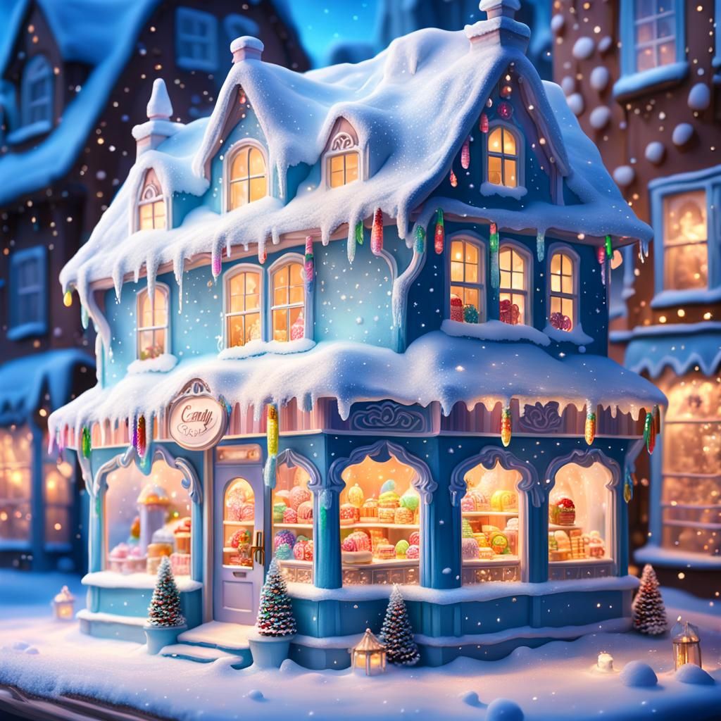 Miniature Candy Shop in Winter Wonderland